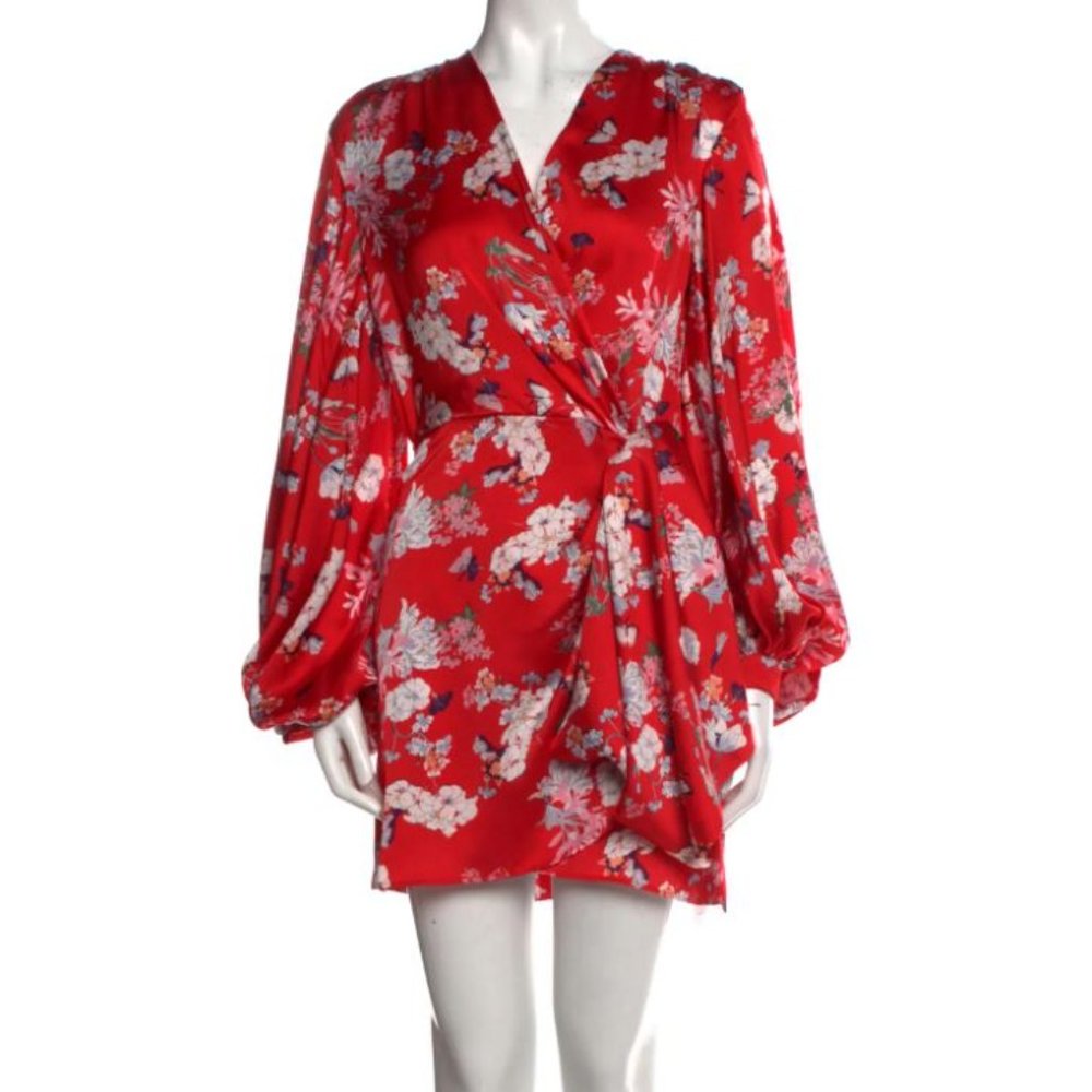 Bronx and Banco Red Floral Wrap Mini Dress